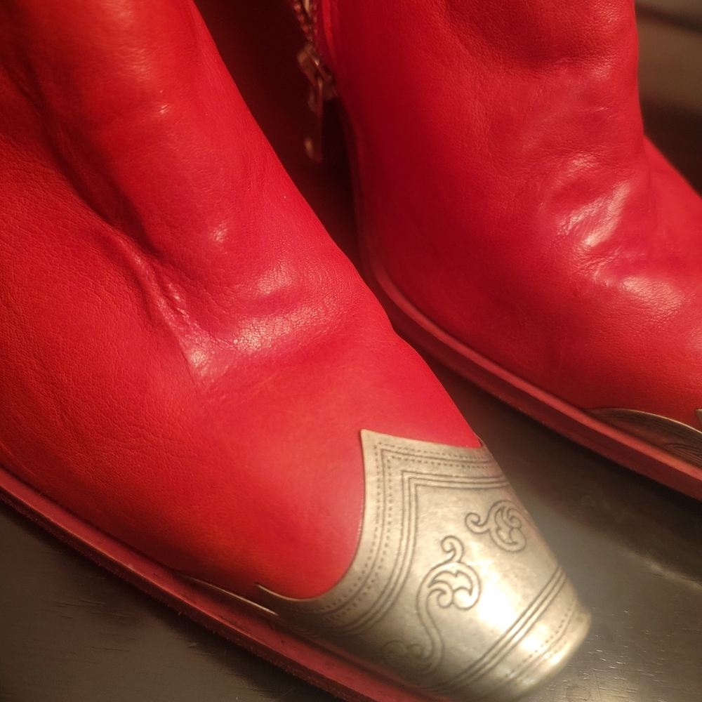 Free People Red Heeled Boots with Silver Accents - Picture 3 of 8